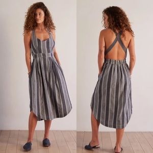 NWT ANTHROPOLOGIE Blue/Gray/White Dress w/ Criss Cross Back + Pockets! Size XXS
